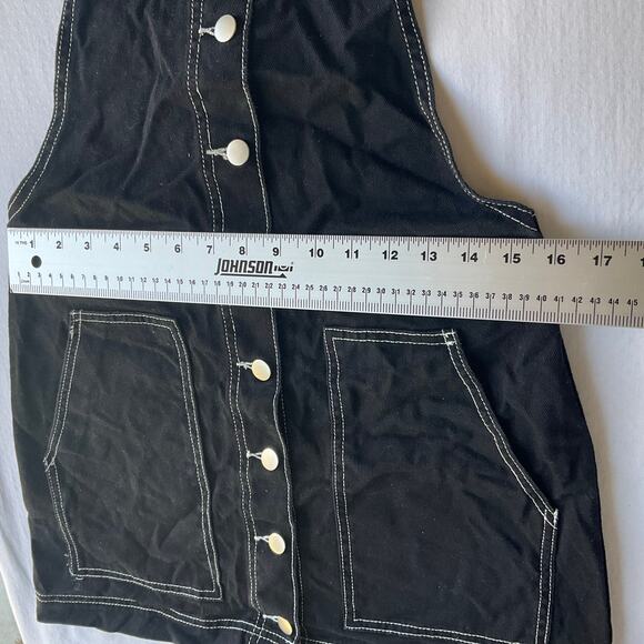 FOREVER 21 Women Overall Bib Above Knee Skirt size M, Black with White Stitches - Picture 4 of 11